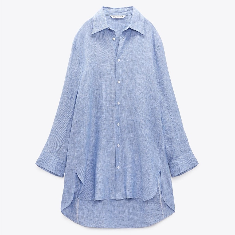 Zara Light Blue Oversized Linen Shirt